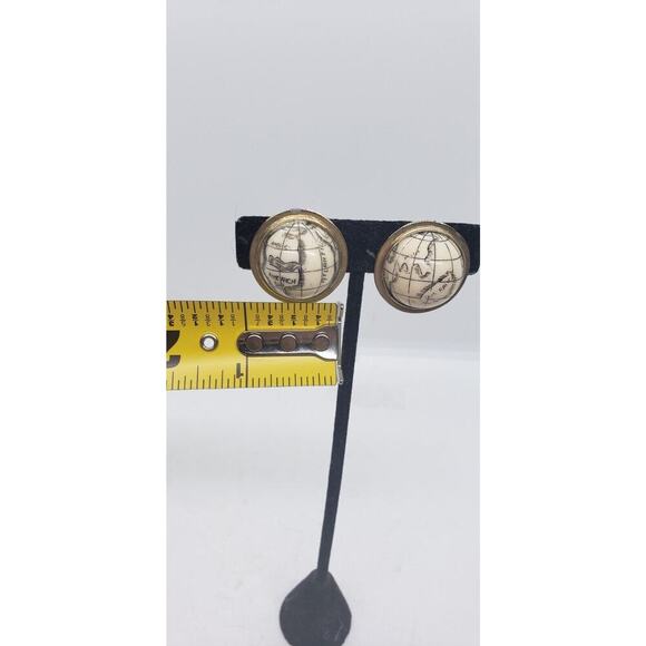 Vintage Earrings Clip 60s World Globe Travel Earth Souvenir Signed Marvella - Picture 10 of 10